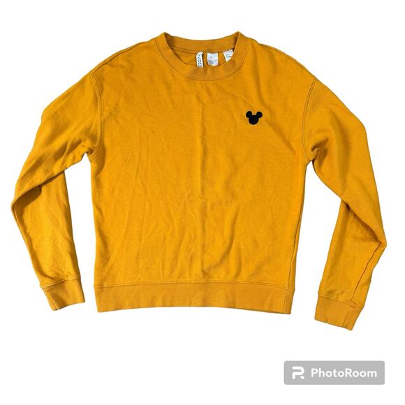 Disney H&M Mickey Mouse Crewneck Sweatshirt Women’s Small Mustard Yellow - Picture 1 of 10